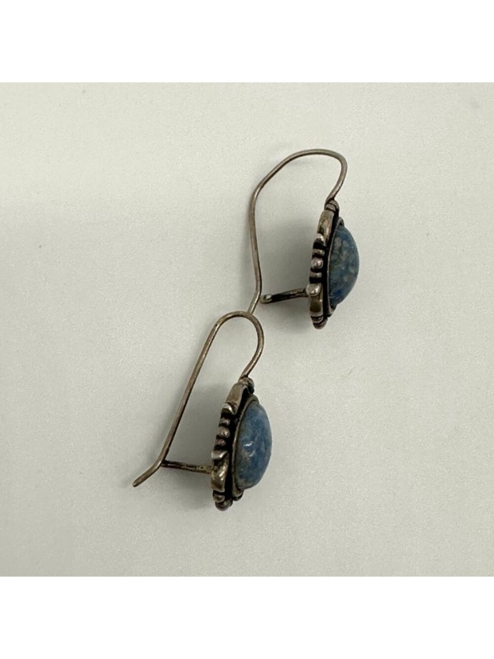Vintage Sterling Silver Earrings Blue Sodalite Stone Boho Southwest Festival - Picture 2 of 7